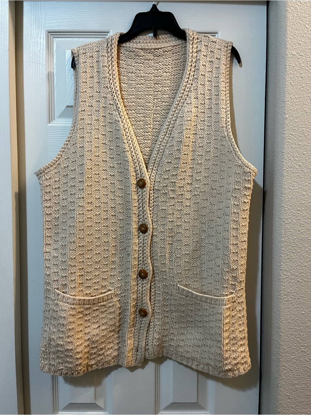 Vintage Cream Knit Button-Front Women's Sweater Vest